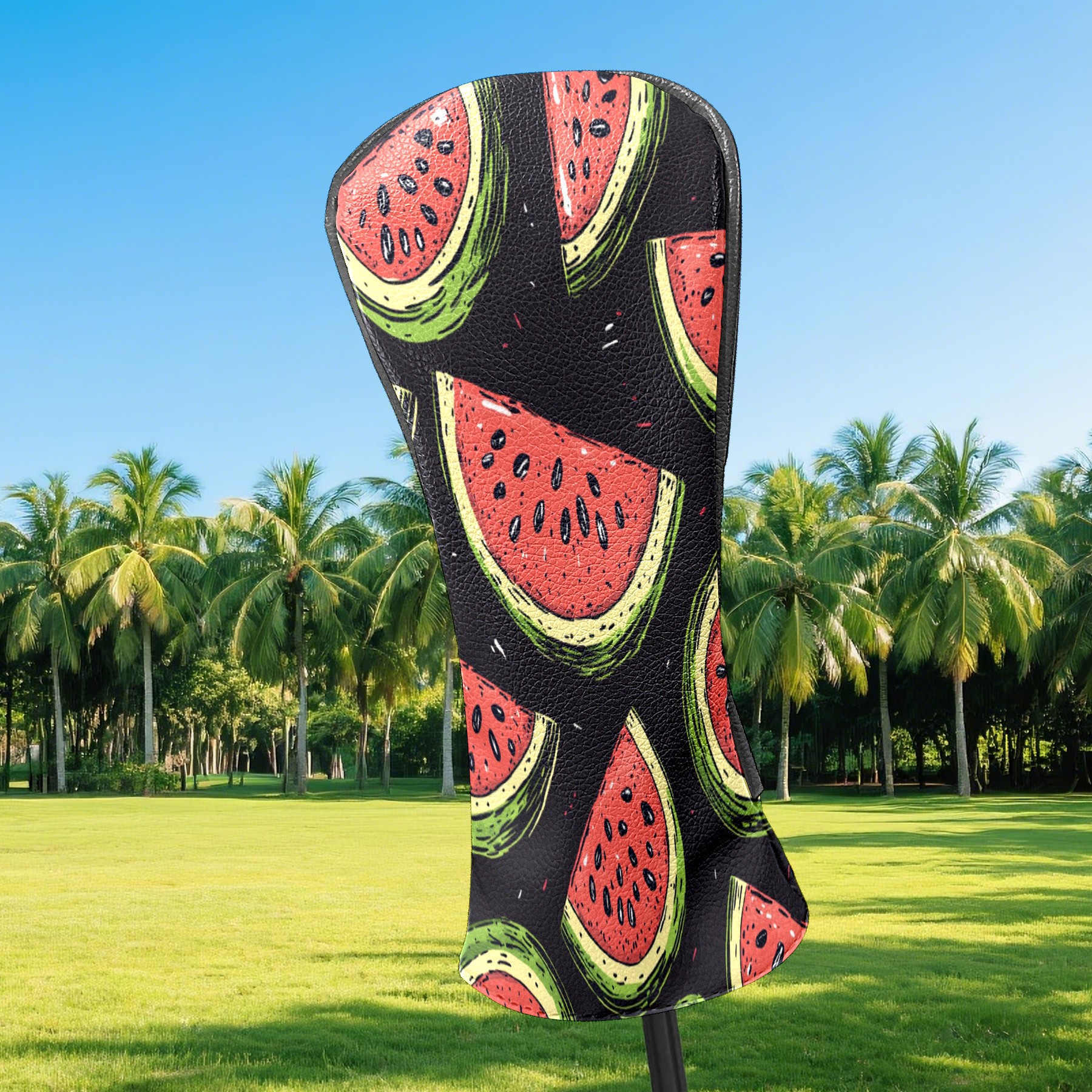 Golf Club Covers PU Leather Waterproof Head Covers for Fairway Woods Hybrids Watermelon Pattern