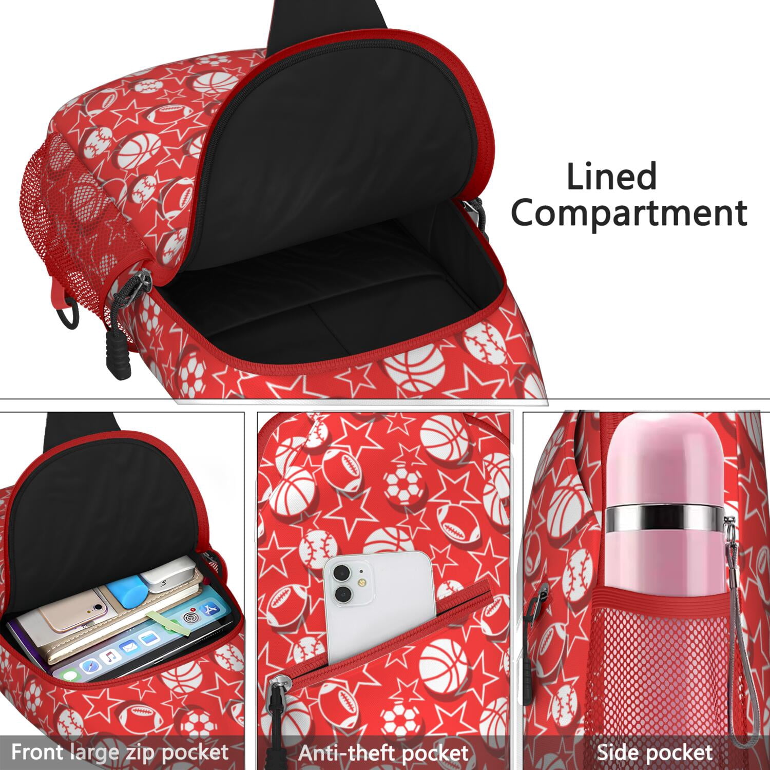 Travel-Ready Crossbody Bag Lightweight Shoulder Backpack with Baseball Print, Anti-Theft Pocket Versatile for Sports, Commuting