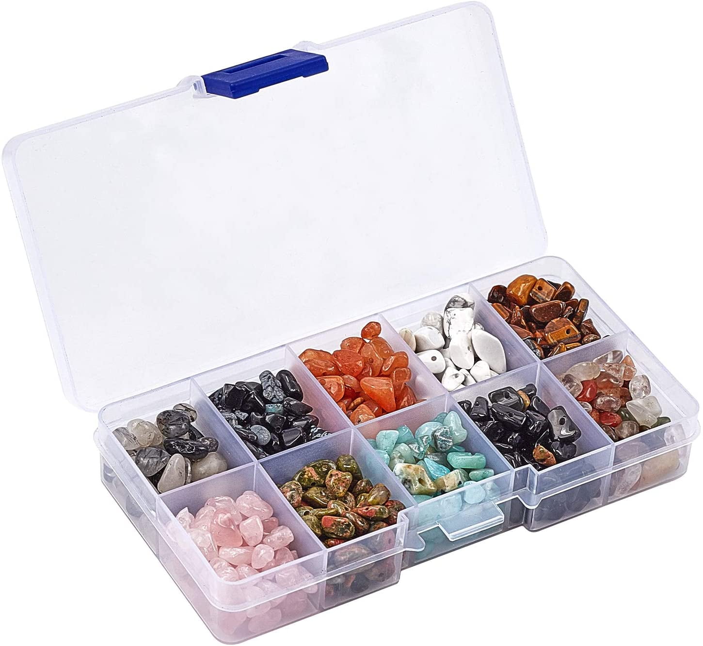 Jewelry Making Kit 430 pcs 10 Colors Natural Chip Stone Beads 110g 2mm Seed Beads Crimp Beads Jump Rings Ice Pick Pinch Bail Earring Hook Lobster Claw Clasp Head Pin for Bracelet Making Gemstone