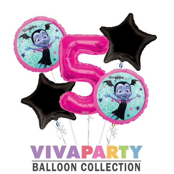 Vampirina Balloon Bouquet 5 pc, 5th Birthday, Hot Pink Number 5 Jumbo Balloon | Viva Party Balloon Collection