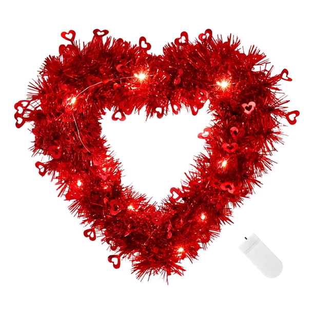 Corona iluminada con forma de corazón para el Día de San Valentín, adorno decorativo romántico de 11,8x11,8 pulgadas para fiesta de compromiso, , Luz Luz amarilla cálida