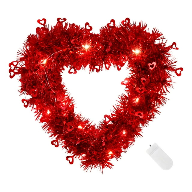 Corona iluminada con forma de corazón para el Día de San Valentín, adorno decorativo romántico de 11,8x11,8 pulgadas para fiesta de compromiso, , Luz Luz amarilla cálida