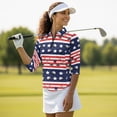 thumbnail image 5 of HUIACONG Women's Golf Polo Shirts with Patriotic Golf Pattern, 3/4 Sleeve Breathable Athletic Tops for Golf and Tennis Enthusiasts, 5 of 10