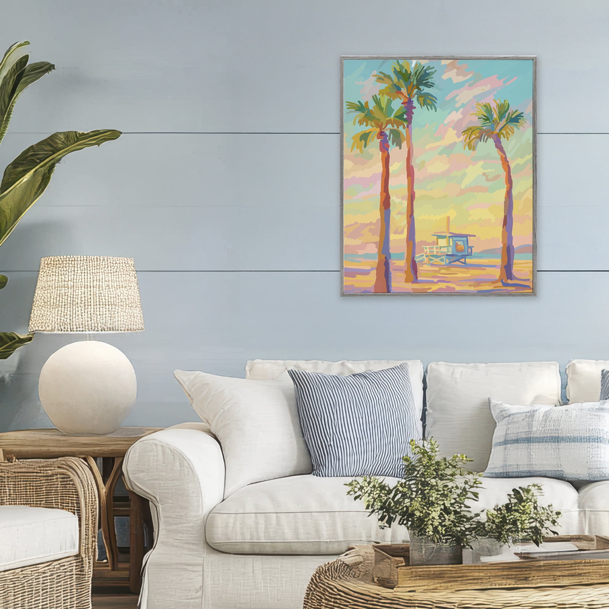 Stupell Industries Beachside Palms Abstraction Gray Framed Giclee Art, design by Amelia Noyes
