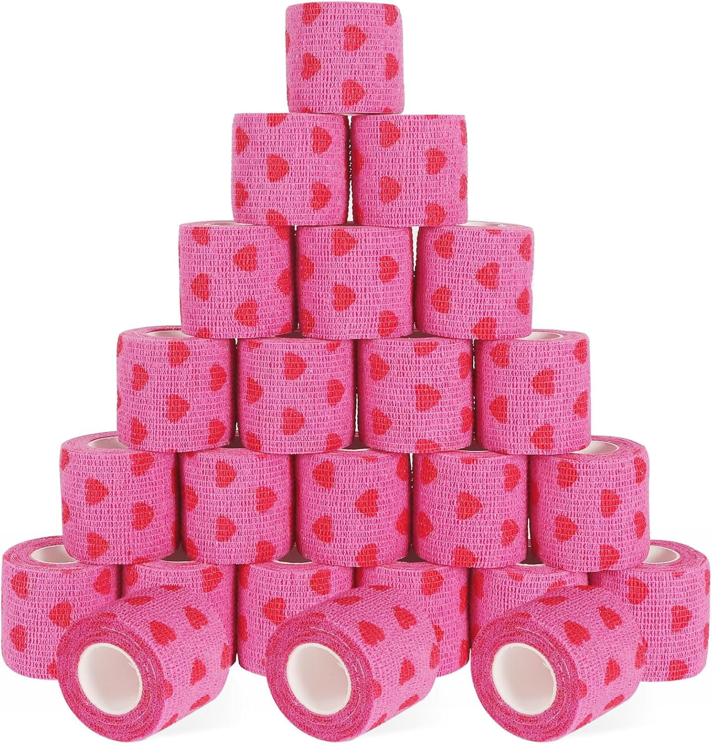 24 Pack Self Adhesive Bandage Wrap, 2” x 5 Yards Vet Wrap Cohesive Medical Tape Elastic Grip Tape Sports Tape Athletic for Ankle, Wrist Sprains, Pet (Pink, 4 Inch)