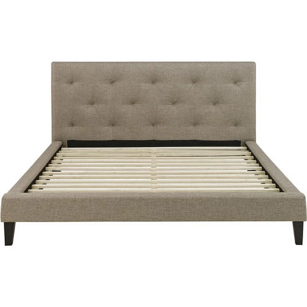 Premier Sierra Full Upholstered Platform Bed Frame, Taupe with Bonus Base Wooden Slat System