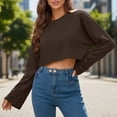 thumbnail image 6 of Craaazy Women's Loose Solid-Color Long-Sleeved Crew Neck Comfy Cropped Sweatshirts Gifts, 6 of 9