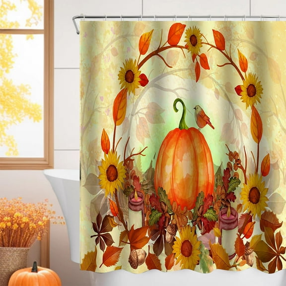 Fmbmuo Fall Shower Curtains for Bathroom Nylon,Spandex Orange Hookless Decorations， Traditional Floral Shower Curtain 1Pcs
