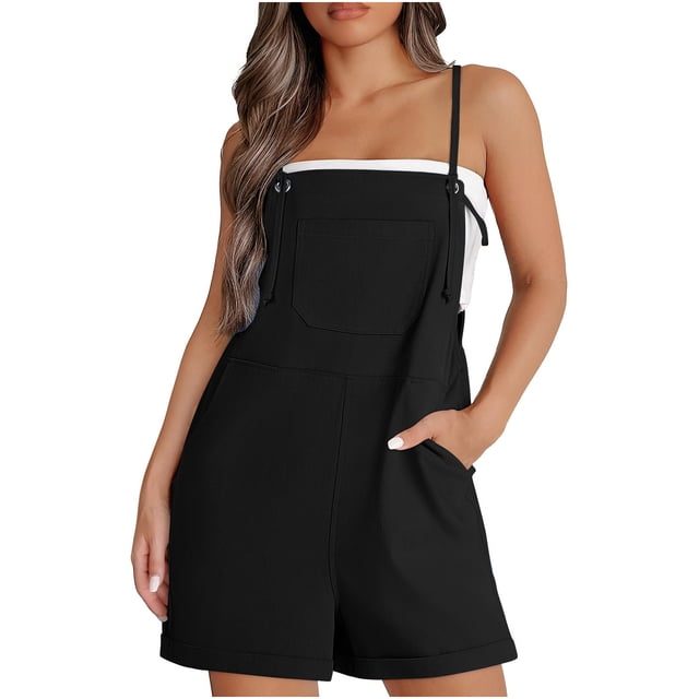 Timegard Womens Summer Romper Casual Loose Adjustable Spaghetti Straps Sleeveless Short Overalls Jumpsuits