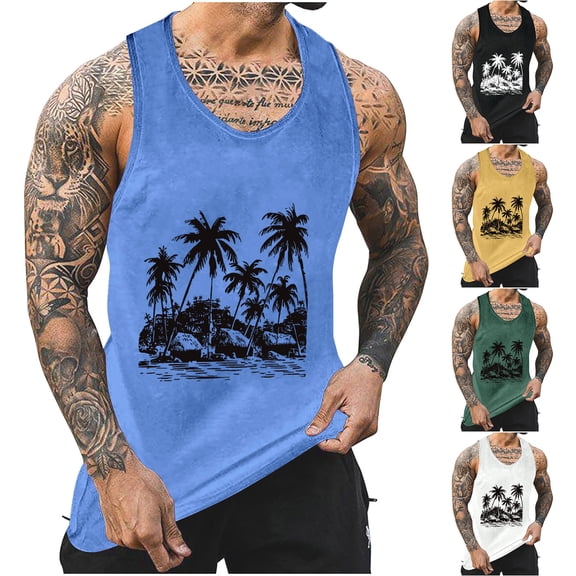 Isvgxsz New Tank Tops Men Tank Colorless Gradient Tropical Round Neck Thin Strap Leakage Back Regular Casual Sports Tank Blouses Uv Protection Mens Athletic Sleeveless Shirts Black