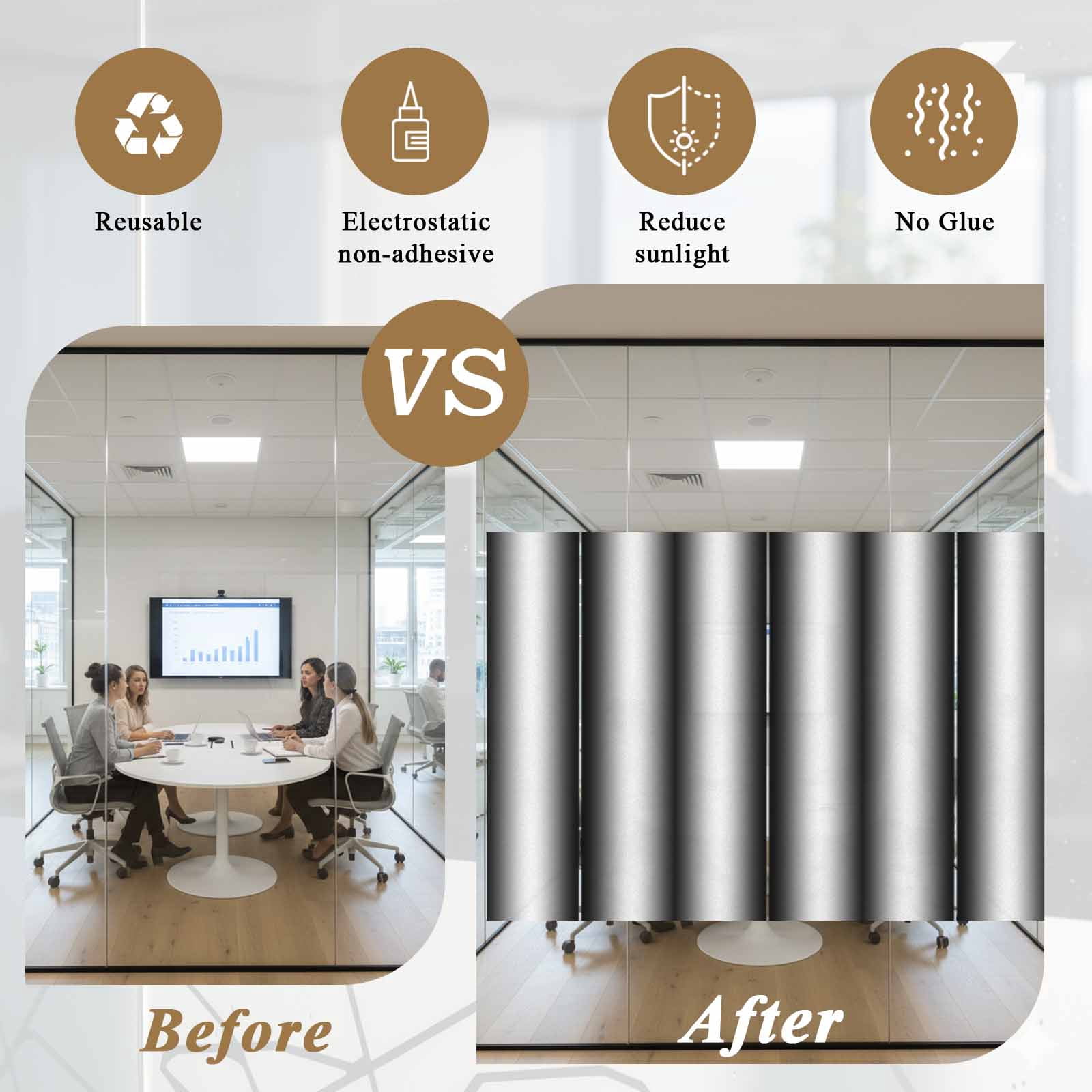 Black White Window Privacy Film, Gradient Gray Monochrome Minimalist Stripe Static Cling UV Sun Blocking Tint Film Heat Control Windows Films for Bedroom Bathroom, Window Stickers 35.4"x78.7"