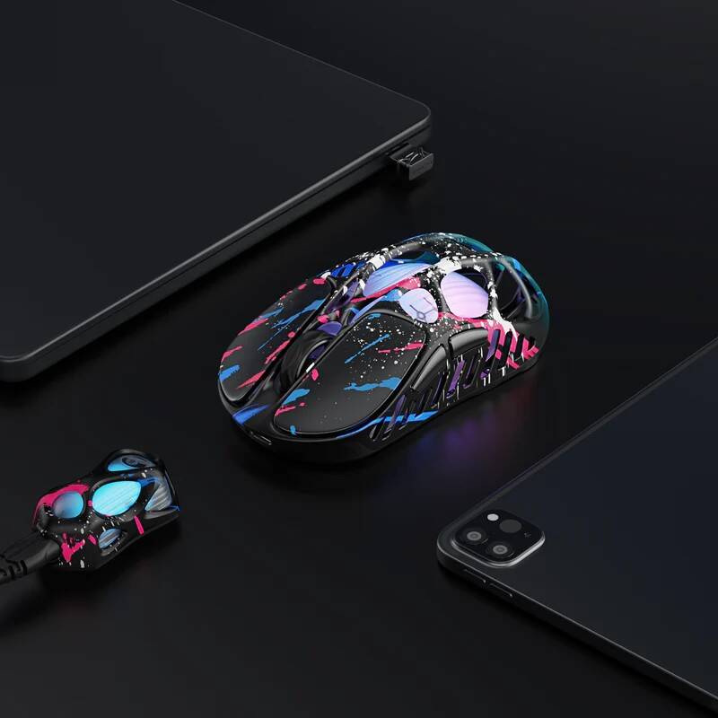 GravaStar Mercury X Pro 8KHz Wireless Gaming Mouse - PAW3950 Sensor, 32,000 DPI, 49g Lightweight Magnesium Alloy Hollow Design, Tri-Mode, 110Hr Battery, RGB Lighting-Neon Graffiti