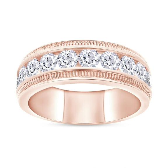 AFFY Men Wedding Band Ring Round Cubic Zirconia 7.5MM Width Milgrain Half Eternity Engagement Rings in 18K Rose Gold Plated Jewelry Gift for Him-10