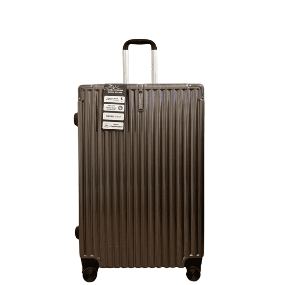 TRAVLR Valise Rigide Stries Medium (25 Pouces) Extensible, Anti-Rayures, Huit Roues Silencieuses Roues et Cadenas TSA - Brun