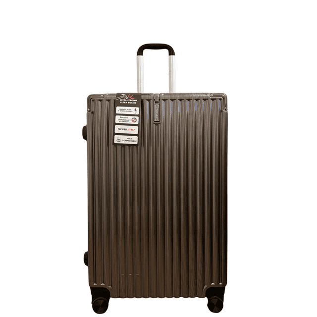 TRAVLR Valise Rigide Stries Medium (25 Pouces) Extensible, Anti-Rayures, Huit Roues Silencieuses Roues et Cadenas TSA - Brun