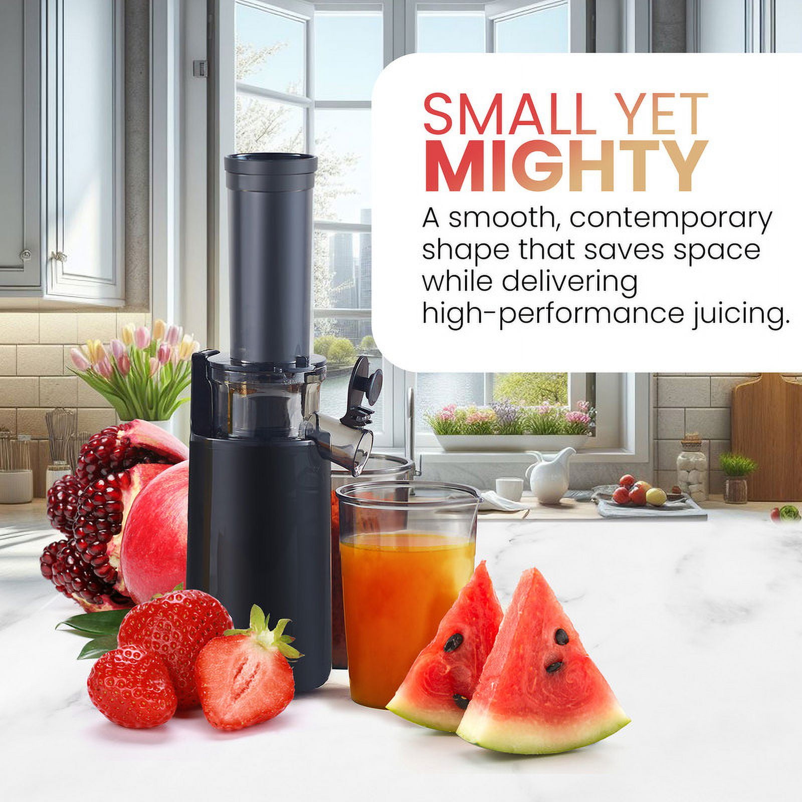 Elite Cuisine EJX506 Compact Masticating Cold Press Slow Juicer, Black