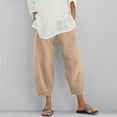 thumbnail image 2 of Tailored Wide Leg Pants For Women Cotton Waist Crop Loose Colour Pure And Harem Linen Elastic Khaki Women'S Pants With Pockets XL, 2 of 6
