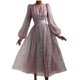 thumbnail image 1 of Vestido de noche con estampado bronceado para mujer, vestido brillante de malla con cuello en V profundo para fiesta y boda, 1 of 4
