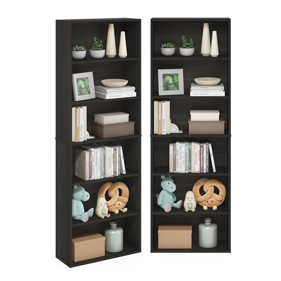 Furinno JAYA Set of 2 6-Tier Bookshelf 9.5 x 24.6 x 71 in Espresso
