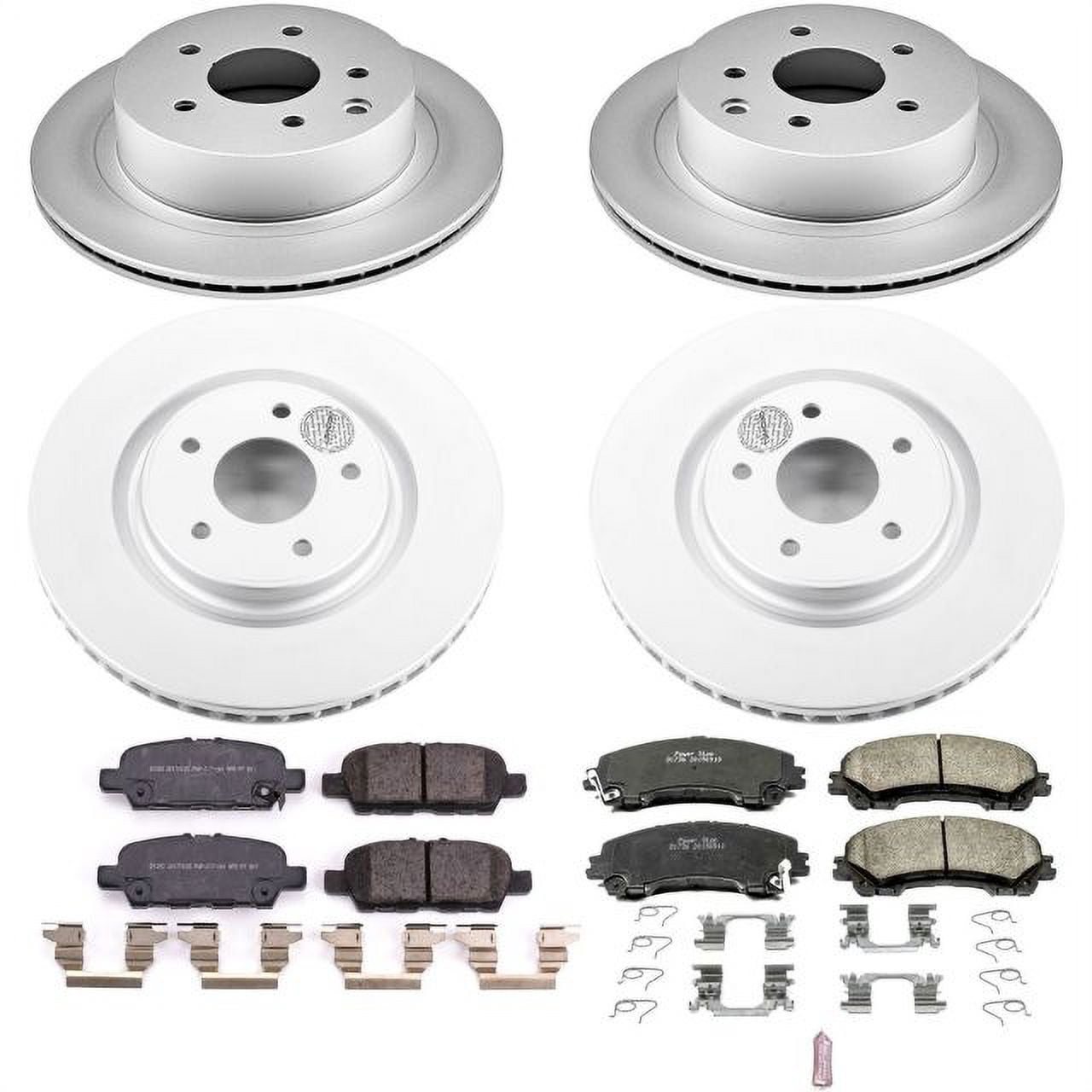 Power Stop Front and Rear Geomet Coated Brake Rotor and Pad Kit CRK7033