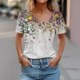 thumbnail image 2 of bnaln Women Tops Summer T Shirts Casual Button Short Sleeve Shirts Floral Printed V Neck Tees Shirts Elegant Tunic Tops Dressy Blouses Ladies Henley Shirts Pullover Going Out Tops, 2 of 5