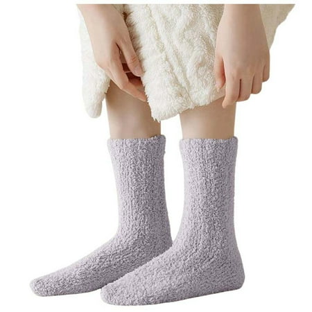 HNMKIU Winter Coral Mid Calf Socks Thermal Home Sleeping Non Shedding Comfortable Warmth Retention Socks Purple One Size