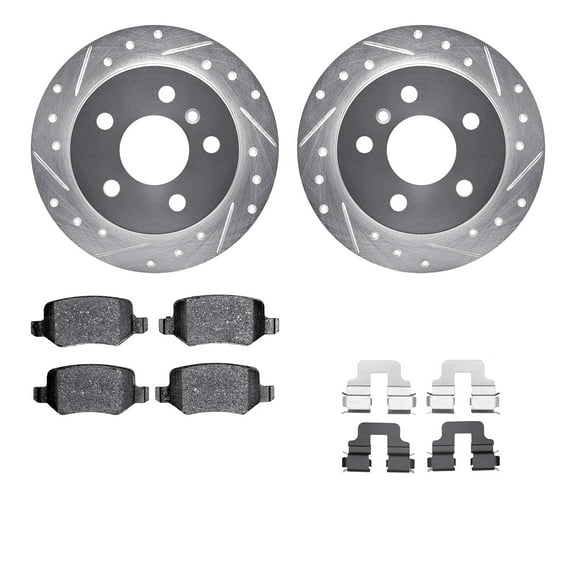 Dynamic Friction Company Rear Brake Rotors-Drilled and Slotted-Silver with 5000 Advanced Brake Pads includes Hardware 7512-63058