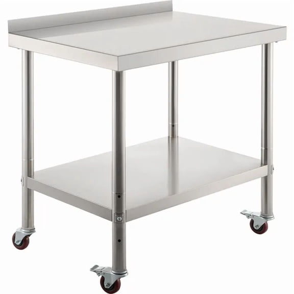 Heavy Duty Stainless Steel Prep Table 36x24x35 Inch,440lbs Capacity with Backsplash,Adjustable Undershelf,and 4 Casters for Kitchen and Restaurant Use