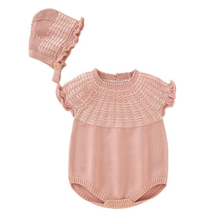 

Youmylove Newborn Infant Baby Knitted Romper Cotton Sleeveless Boy Girl Ruffled Striped Sweater Clothes Baby Bodysuit With Hat Caps Outfits Set Casual Fashion Clothing