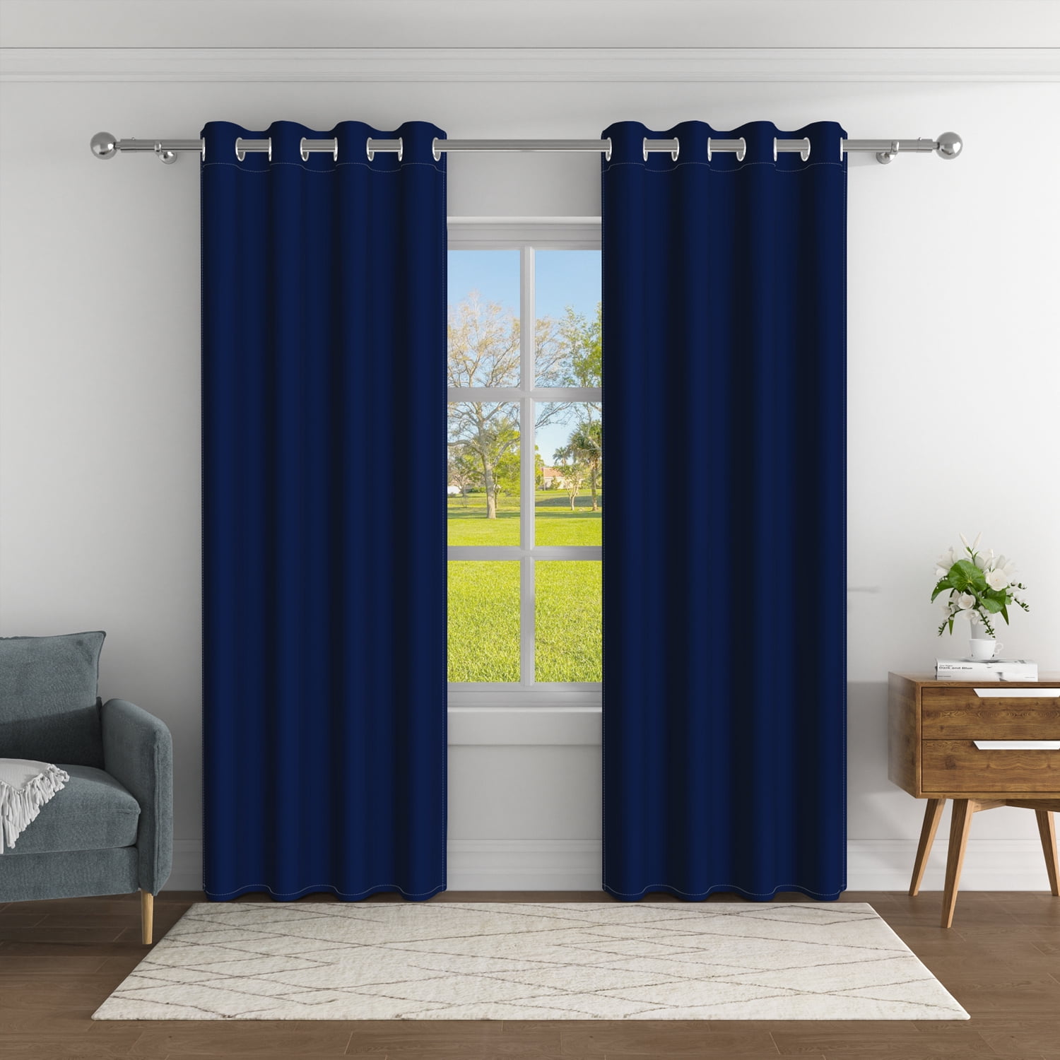Aofoto Navy Blue Thermal Insulated Grommet Curtain Bedroom Blackout Curtains 2 Panels, 42" W x 63" L
