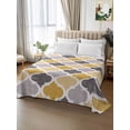 thumbnail image 3 of King Size Flat Sheet Only, Moroccan Soft Brushed Microfiber Bed Sheets, Vintage Moroccan Texture Yellow Grey Hotel Quality Breathable Bedding Top Sheet, Easy Care, 105"x98", 3 of 9