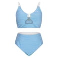 thumbnail image 5 of WCMZJ Womens 2 Piece Bikini Set V Neck Cutout Swimsuit High Waisted Textured U Wire 2025 Summer Beach Swim Bathing Suits Blue 2XL, 5 of 7