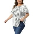 thumbnail image 4 of Agnes Orinda Women's Plus Size Top Crew Neck Short Sleeve Striped Blouse Dressy Casual Fashion T-shirt 3X White, 4 of 6