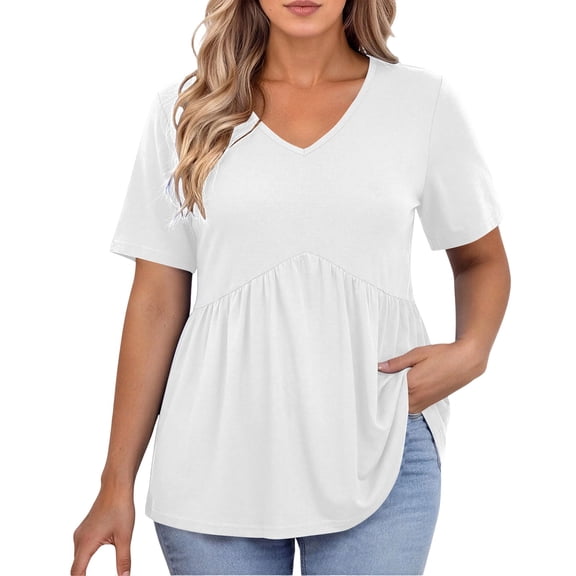 OGLCCG Plus Size Tops for Women Casual Oversized Tshirts for Women Loose Fit V Neck Babydoll Top Summer Basic Tees L-5XL