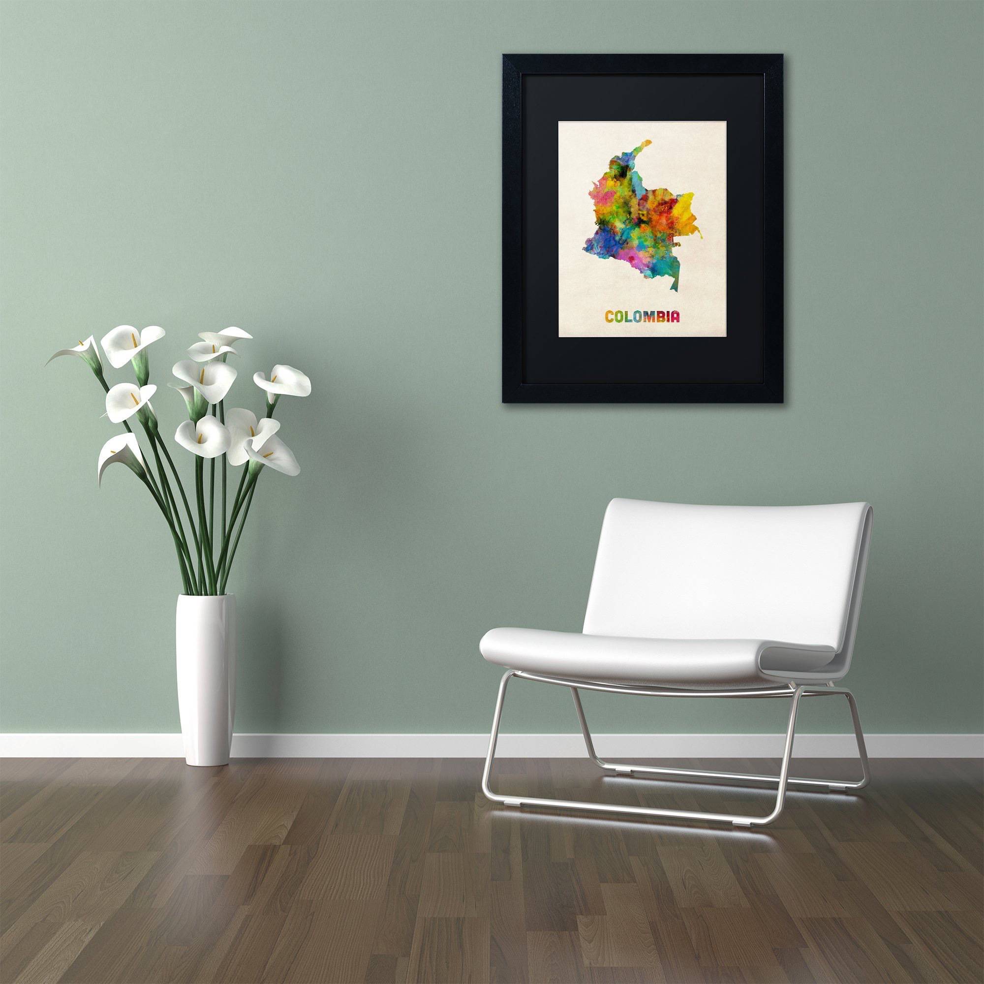Trademark Fine Art 'Colombia Watercolor Map' Canvas Art by Michael Tompsett, Black Matte, Black Frame