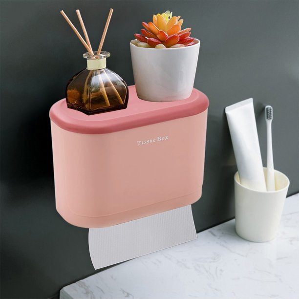 Organizador de caja de pañuelos | Plástico compuesto de estilo escandinavo | Tapa transparente | Cajón de almacenamiento para la sala de estar de la oficina en casa | Opciones de color rosa azul