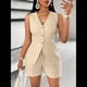 thumbnail image 4 of Conjuntos de Verano de 2 Piezas para Mujer, Sin Mangas, con Cuello en V, Abotonado, Chaleco y Pantalones Cortos con Bolsillos. Albaricoque L, 4 of 10