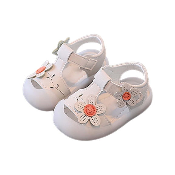LNMQLPDBS Toddler Sandals Girl Comfort Breathable Soft Sole Sandals Trendy Floral Decoration Anti Kick Flat Infant Baby Cute First Walking Shoes Ideal for Girls Summer Shoes Beige 2.5-3 Years