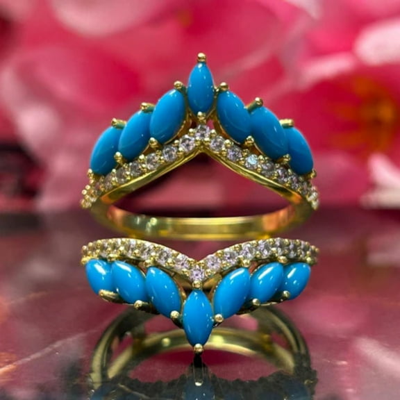 Marquise Cut Turquoise and White Diamond Ring Enhancer- Wedding Ring Guard
