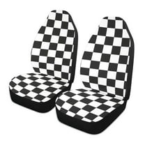 ALAZA White and Black Checkered Grid Art Pattern Car Seat Covers 2 PCs Universal Auto Front Seats Interior Protector