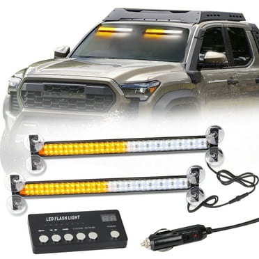 LE-JX 2PCS LED Windshield Visor Strobe Emergency Light bar Traffic Advisor Warning Amber White Light