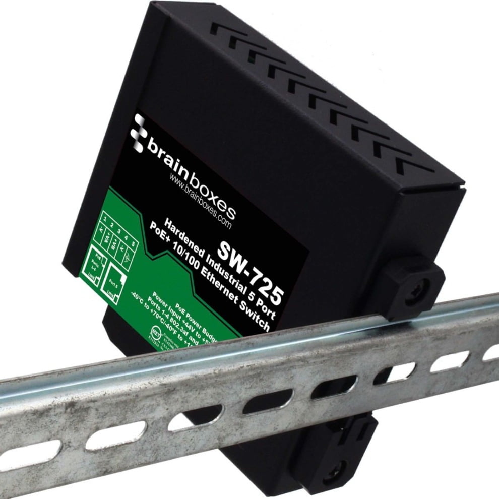 Brainboxes Hardened Industrial 5 Port PoE+ 10/100 Ethernet Switch SW725