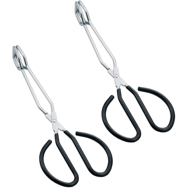 Pinzas de tijera de acero inoxidable, pinzas para cocinar alimentos de 10 pulgadas con mango negro de agarre cómodo, juego de 2