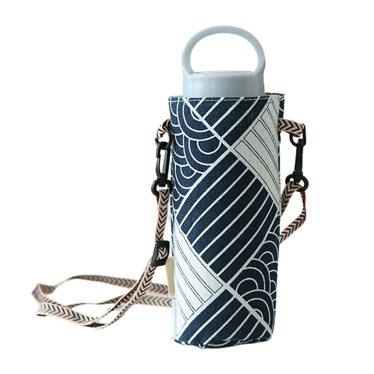 Packable Water Bottle Tote Carrier Bag Tumbler Cup Holder Pouch with Adjustable Strap Crossbody Mug Sling Sleeve, Blue