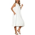 thumbnail image 4 of Vestidos de lino para mujer INSPIRE CHIC, con cuello redondo, corte holgado, sin mangas, vestidos de verano casuales con bolsillos, talla M, color blanco, 4 of 6