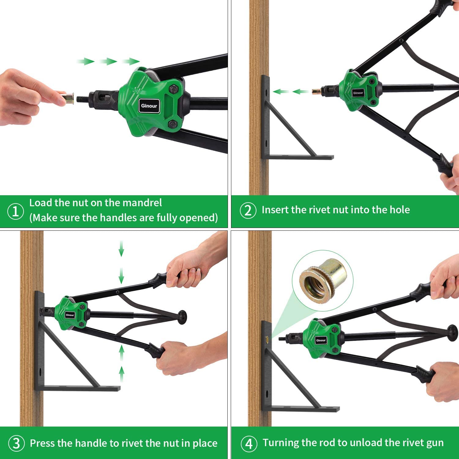 Buy Ginour Rivet Nut Tool Gun, 17 Riveters With 110 pcs Nuts, Auto Nut