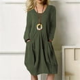 thumbnail image 3 of Vestido holgado informal para mujer, color verde primavera/otoño, XXL, con pliegues delanteros, mangas largas, cuello redondo y bolsillos, 3 of 6