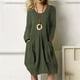 thumbnail image 4 of Vestido De Manga Larga Vestido De Otoño De Color Puro Vestido De Mujer Frente Plisado Manga Larga Cuello Redondo Color Puro Vestido Suelto Informal Con Bolsillos Para Primavera ANGGREK Verde XL, 4 of 6