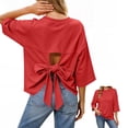 thumbnail image 2 of PIWHJQK Women 3/4 Length Sleeve Loungewear Shirts Women Solid Round Neck 3/4 Sleeve Open Back Top Women Blouses, 2 of 8