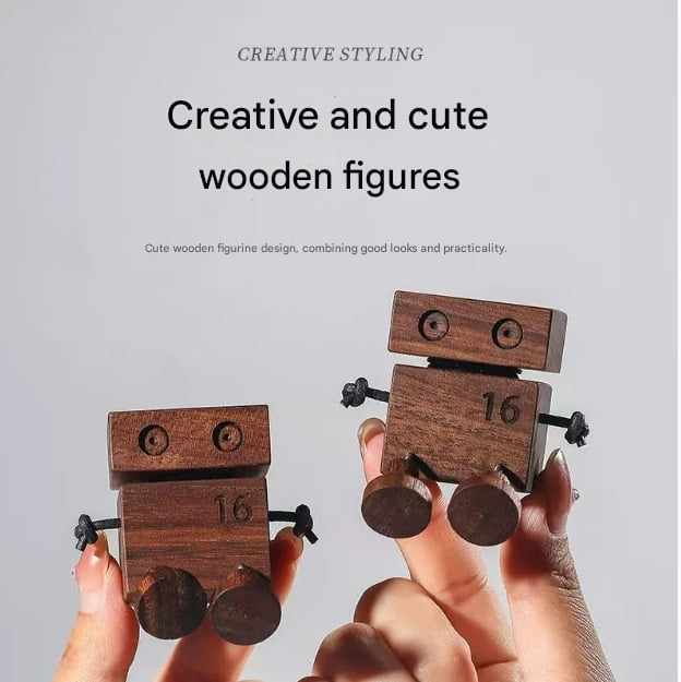 Leg-Shaking Wooden Robot Car Air Freshener - Black Walnut Vent Clip Decor, Flameless Aroma Diffuser for Car, Cute Gift Idea